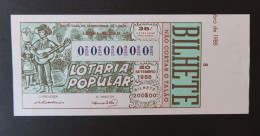 Portugal Lotaria Loterie Populaire Vendanges Raisins Vin Guitare SPECIMEN 20.09.1988 Lottery Harvest Grapes Wine Guitar - Billets De Loterie
