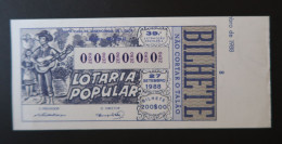 Portugal Lotaria Loterie Populaire Vendanges Raisins Vin Guitare SPECIMEN 27.09.1988 Lottery Harvest Grapes Wine Guitar - Billets De Loterie