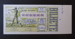 Portugal Lotaria Loterie Populaire Chasse Chiens Chien SPECIMEN 25.10.1988 Lottery Hunting Dogs Dog - Lotterielose