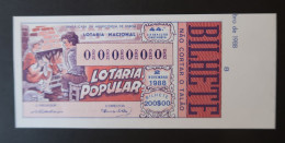 Portugal Lotaria Loterie Populaire Cheminée Chat SPECIMEN 02.11.1988 Lottery Fireplace Cat - Billets De Loterie