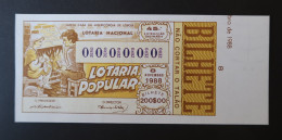 Portugal Lotaria Loterie Populaire Cheminée Chat SPECIMEN 08.11.1988 Lottery Fireplace Cat - Lotterielose