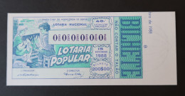 Portugal Lotaria Loterie Populaire Cheminée Chat SPECIMEN 15.11.1988 Lottery Fireplace Cat - Lotterielose