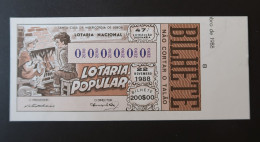 Portugal Lotaria Loterie Populaire Cheminée Chat SPECIMEN 22.11.1988 Lottery Fireplace Cat - Billets De Loterie