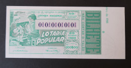 Portugal Lotaria Loterie Populaire Cheminée Chat SPECIMEN 29.11.1988 Lottery Fireplace Cat - Lottery Tickets