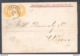 1863 LOMBARDO VENETO, N. 36, 2 Soldi Giallo In Coppia, Busta Da Bucarest Per Vienna, Certificato Goller - Lombardo-Vénétie