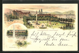 Lithographie Stuttgart, Schlossplatz Und Anlagensee  - Stuttgart