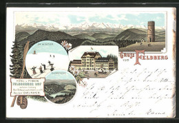 Lithographie Feldberg / Schwarzwald, Hotel Feldbergerhof, Aussichtsturm Und Feldbergsee  - Feldberg