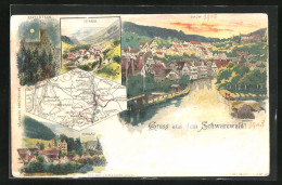 Lithographie Calw, Totalansicht, Ortsansichten Von Hirsau U. Teinach  - Calw