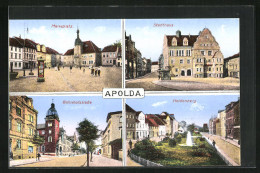 AK Apolda, Bahnhofstrasse, Heidenberg, Marktplatz, Stadthaus  - Apolda