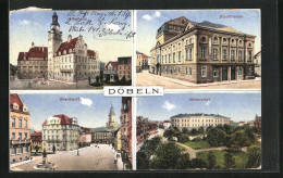 AK Döbeln, Stadttheater, Obermarkt, Körnerplatz, Rathaus  - Theater