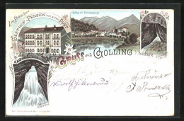 Lithographie Golling, Gasthof U. Pension Zur Alten Post, Panorama  - Autres & Non Classés