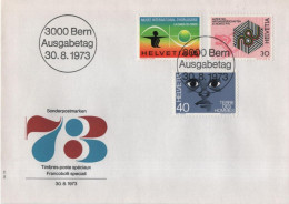 Switzerland Swiss Schweiz Svizzera Helvetia 1973 FDC Musee D'Horlogerie, Alpine Ski-WM, Terre Des Hommes, Bern - FDC