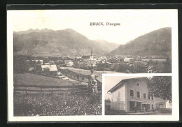 AK Bruck /Pinzgau, Höger Gemischtwarenhandlung, Ortsansicht Mit Bergen  - Other & Unclassified