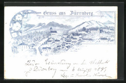 Lithographie Dürrnberg, Ortsansicht Mit Schneebedecktem Berg  - Other & Unclassified