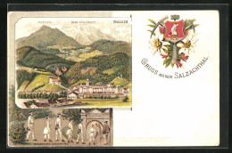 Lithographie Hallein, Salzberg-Einfahrt, Ortsansicht Mit Sattel, Hohe Göll  - Other & Unclassified