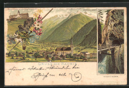 Lithographie Rauris, Ortsansicht, Kitzloch-Klamm, Meteorologische Station Auf Dem Sonnblick  - Other & Unclassified