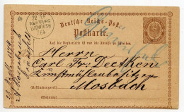 Germany 1874 2k. Imperial Eagle Postal Card; Grünsfeld To Mosbach; Wurzburg - Ludwigsh. Z64 Railway Postmark - Postcards