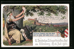 Lithographie Nürnberg, 8. Deutsches Sängerbundes-Fest 1912, Germanenkult  - Vertellingen, Fabels & Legenden