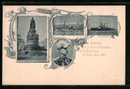CPA Souvenir De La Visite Du Président De La République En Russie, 1897, Kriegsdampfer, Monument, Adel Aus Frankreich  - Hombres Políticos Y Militares