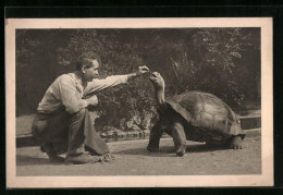 AK Wien, Zoo Schönbrunn, Fütterung Einer Elefantenschildkröte Von Den Galapagosinseln  - Otros & Sin Clasificación