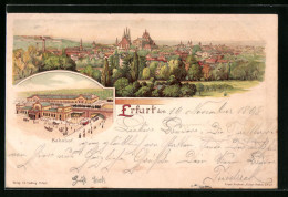 Lithographie Erfurt, Teilansicht, Bahnhof  - Erfurt