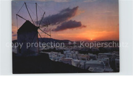 72530451 Mykonos Kykladeninsel Aegaeis Windmuehle Sonnenuntergang Mykonos Kyklad - Greece