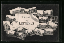 CPA Lignières, Souvenir, L'Église, La Place Du Marché  - Other & Unclassified