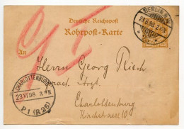 Germany 1898 25pf. Imperial Eagle Rohrpost / Pneumatic Mail Postal Card; Berlin To Charlottenburg - Cartes Postales