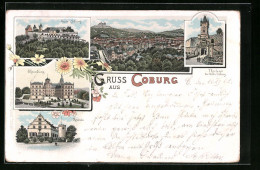 Lithographie Coburg, Veste, Ehrenburg, Rosenau  - Coburg