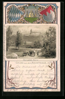 Passepartout-Lithographie Staffelstein, Schloss Banz, Wappen  - Autres & Non Classés