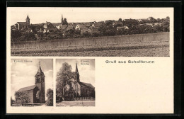 AK Schollbrunn, Kathol. Und Evang. Kirche, Totalansicht  - Other & Unclassified