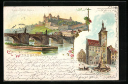 Lithographie Würzburg, Mainbrücke Mit Festung  - Wuerzburg