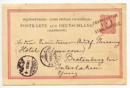 Germany 1884 10pf. Imperial Eagle Postal Card; Frankfurt To Beatenberg, Switzerland; Frankfurt-Strassburg RPO Postmark - Cartes Postales