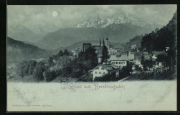 Mondschein-AK Berchtesgaden, Generalansicht Mit Blick Auf Die Alpenspitzen  - Berchtesgaden