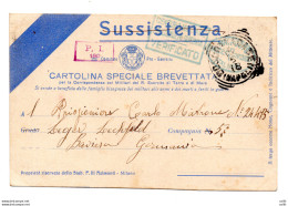 Cartol. Speciale Brevettata"Sussistenza"vene.beneficio Famiglie Militari - Marcophilie