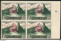 Posta Aerea Lire 500 "Veduta" Quartina B. Di F. Non Dentellata - Unused Stamps
