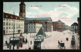 AK Karlsruhe I. B., Strassenbahnen Auf Dem Marktplatz  - Tram