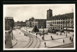 AK Karlsruhe, Marktplatz Mit Strassenbahn  - Tram