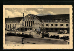 AK Karlsruhe, Strassenbahn Vor Dem Hauptbahnhof  - Tranvía