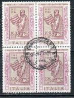 ITALIA REPUBBLICA ITALY REPUBLIC 1975 GIOVANNI PIERLUIGI DA PALESTRINA LIRE 100 QUARTINA BLOCK USATO USED OBLITERE' - 1971-80: Oblitérés