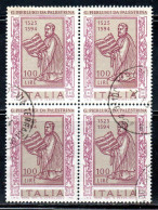 ITALIA REPUBBLICA ITALY REPUBLIC 1975 GIOVANNI PIERLUIGI DA PALESTRINA LIRE 100 QUARTINA BLOCK USATO USED OBLITERE' - 1971-80: Oblitérés