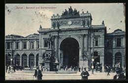 AK Zürich, Bahnhof Und Escherdenkmal  - Sonstige & Ohne Zuordnung