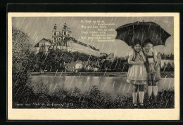 AK Melk A.d. Donau, Panorama Im Regen Mit Kindern Unterm Regenschirm  - Other & Unclassified