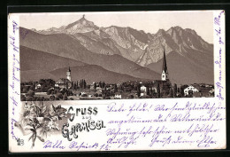Lithographie Garmisch, Teilansicht Mit Kirche  - Autres & Non Classés