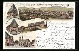 Vorläufer-Lithographie Goslar, 1895, Hotel Brusttuch, Gildehaus, Kaiserhaus  - Goslar