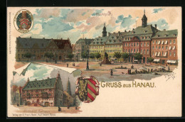 Präge-Lithographie Hanau, Marktplatz, Altstädter Rathaus  - Hanau