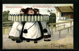 Künstler-AK Bräuhaus-Fortification, Wirtsfrauen Mit Bierkrügen  - Humour