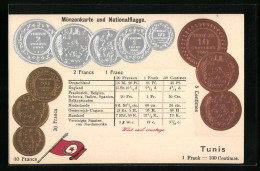 Präge-AK Tunesische Münzen Und Nationalflagge  - Monete (rappresentazioni)