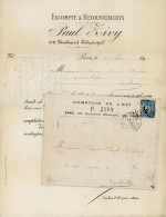 ESCOMPTE RECOUVREMENT PAUL ZIVY PARIS ENV ENTETE + LAC 1896 T84 PARIS R REOMUR / SAG - 1877-1920: Période Semi Moderne
