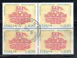 ITALIA REPUBBLICA ITALY REPUBLIC 1975 CENTENARIO DELLA LEGGE ORGANICA DEL NOTARIATO LIRE 100 QUARTINA BLOCK USATO USED - 1971-80: Gebraucht